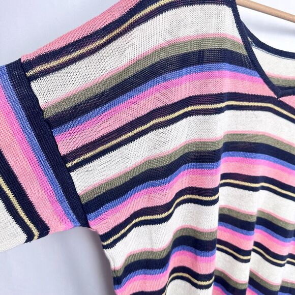 Talbots Striped Linen Dolman Short Sleeve Sweater Size 3X Pink Ivory Multi Knit - Picture 8 of 10